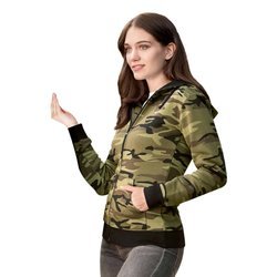 Bluza z kapturem i suwakiem  DAMSKA Malfini CAMO ZIPPER kamuflaż zielona