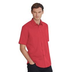 Koszula MĘSKA Fruit of The Loom SHORT SLEEVE POPLIN SHIRT  czerwona