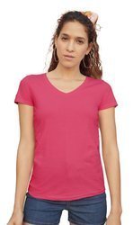 Koszulka Serek DAMSKA Fruit of The Loom VALUEWEIGHT V-Neck fuksja