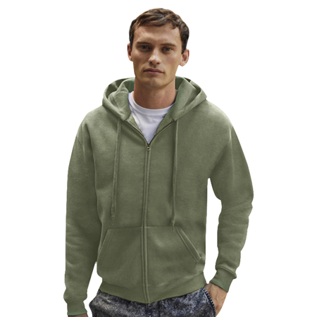 Bluza z kapturem i suwakiem  MĘSKA Fruit of The Loom PREMIUM HOODED Sweat Jacket oliwkowa