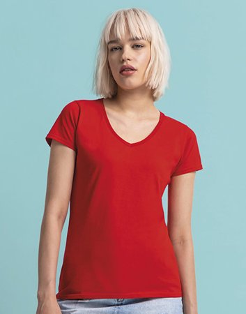 Koszulka Serek DAMSKA Fruit of The Loom ICONIC 150 V-Neck biała