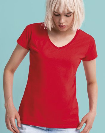 Koszulka Serek DAMSKA Fruit of The Loom ICONIC 150 V-Neck biała