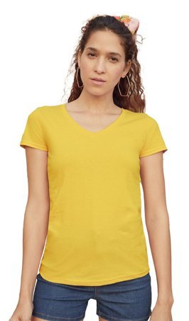 Koszulka Serek DAMSKA Fruit of The Loom VALUEWEIGHT V-Neck ciemny żółty